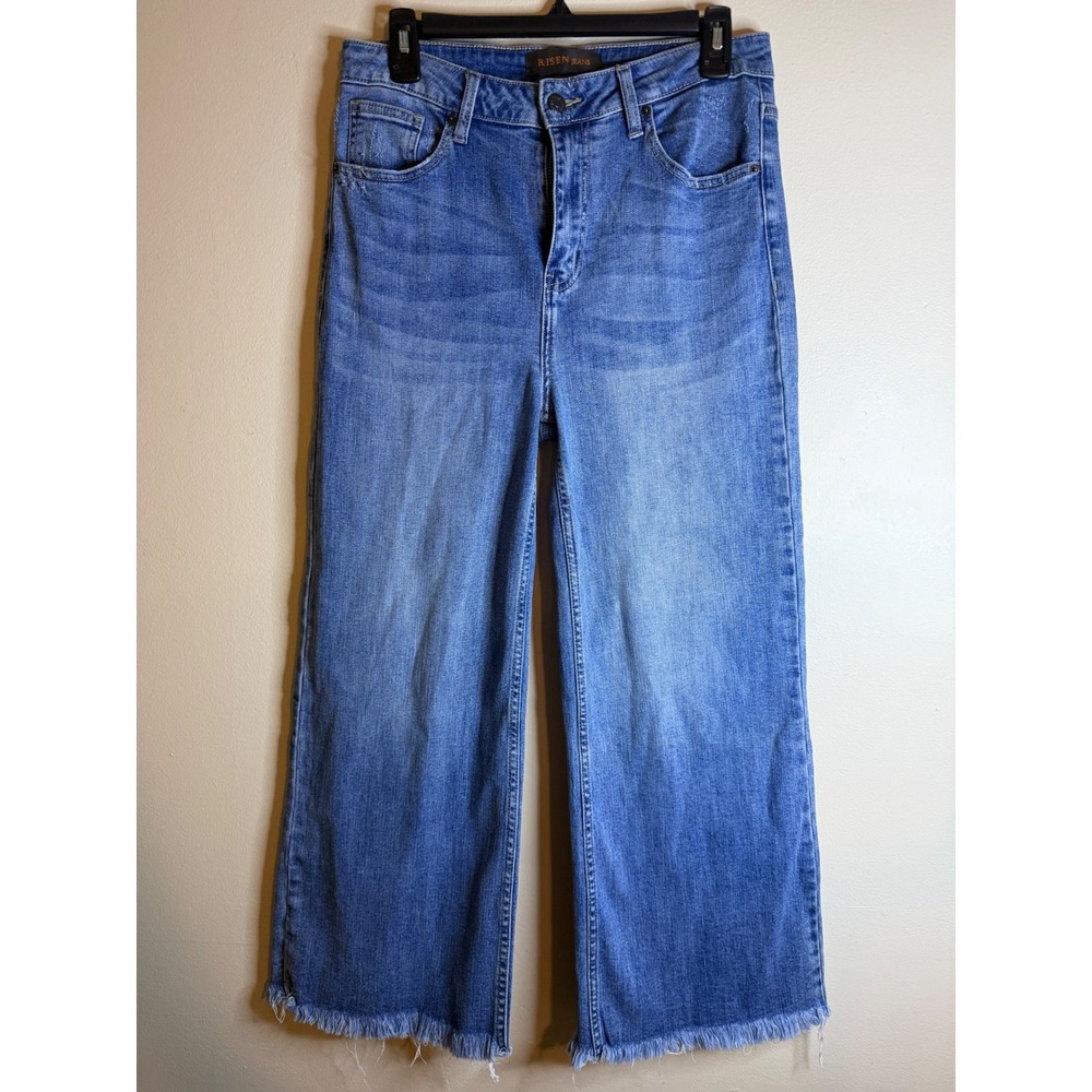 Risen Jeans Womens 9/29 High Rise Wide Leg Cropped Raw Hem Blue Denim RDP1025